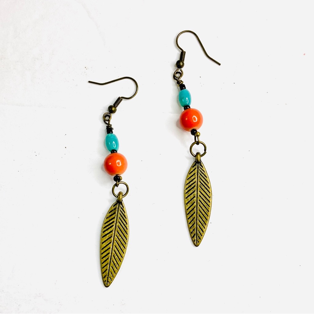 Coral Aqua Leaf Handmade Earrings By Mcglamorous